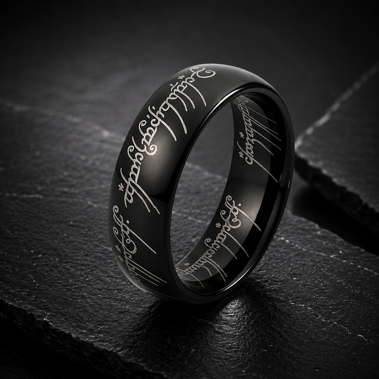 8MM Domed Polished Engraved Tungsten Ring