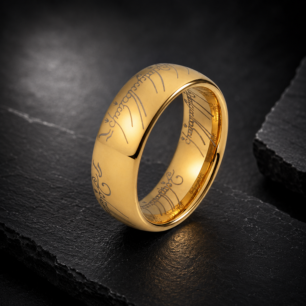 8MM Domed Polished Engraved Tungsten Ring