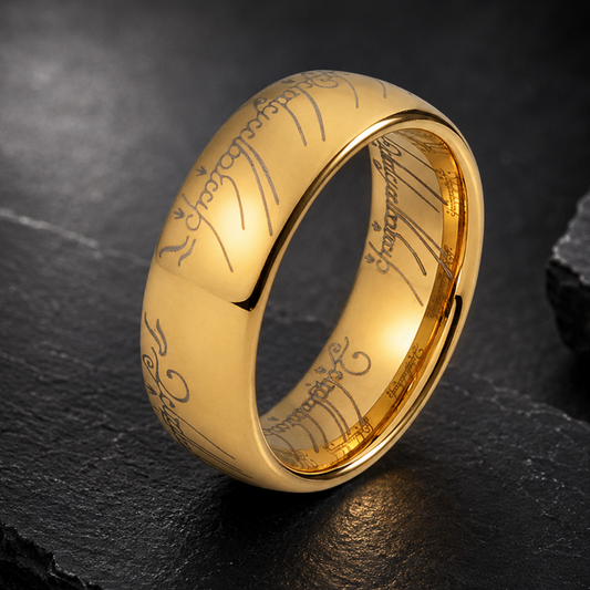 8MM Domed Polished Engraved Tungsten Ring