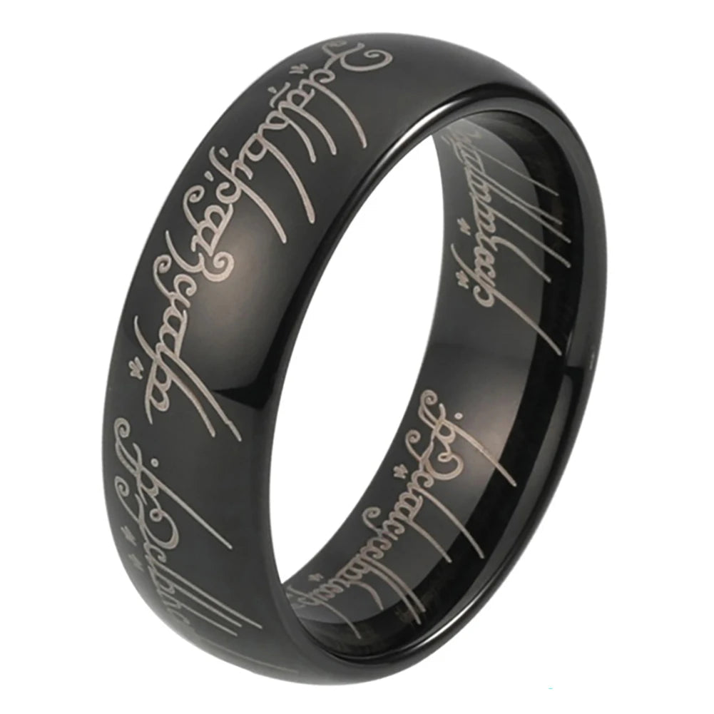 8MM Domed Polished Engraved Tungsten Ring