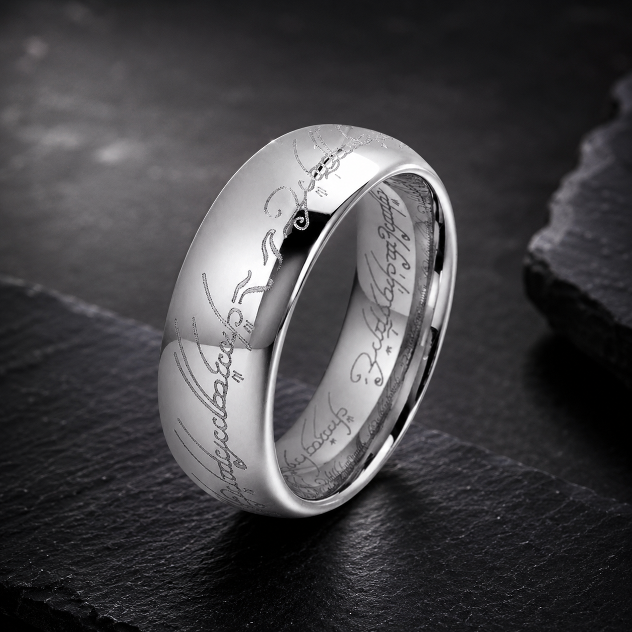 8MM Domed Polished Engraved Tungsten Ring
