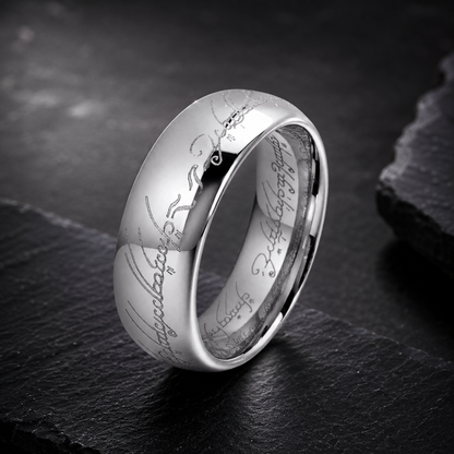 8MM Domed Polished Engraved Tungsten Ring