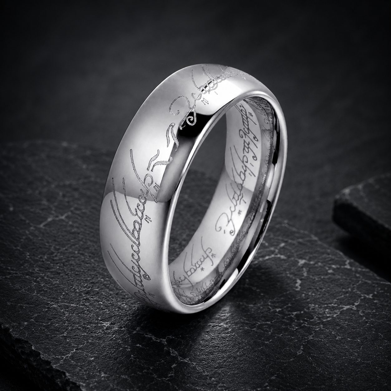 8MM Domed Polished Engraved Tungsten Ring