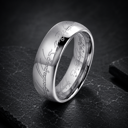 8MM Domed Polished Engraved Tungsten Ring
