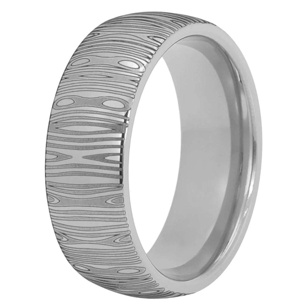 8MM Domed Tungsten Ring with Damascus Laser Engraving
