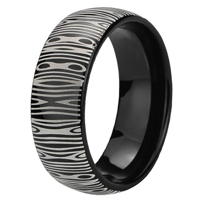 8MM Domed Tungsten Ring with Damascus Laser Engraving
