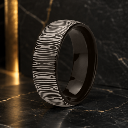 8MM Domed Tungsten Ring with Damascus Laser Engraving