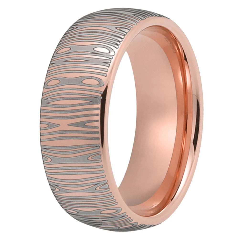 8MM Domed Tungsten Ring with Damascus Laser Engraving