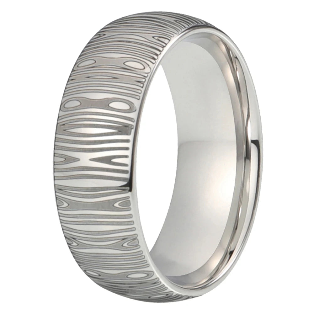 8MM Domed Tungsten Ring with Damascus Laser Engraving
