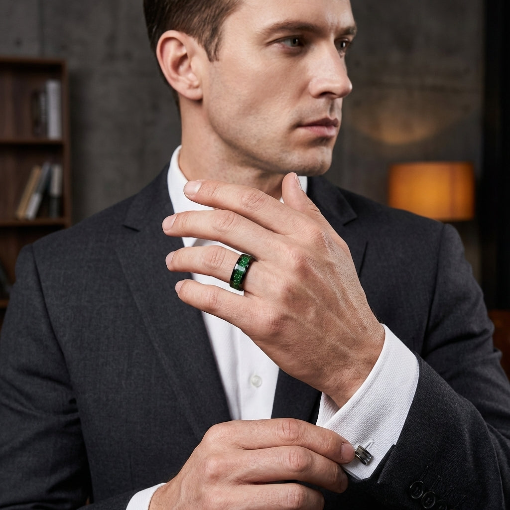 8MM Green Crystal Tungsten Wedding Band