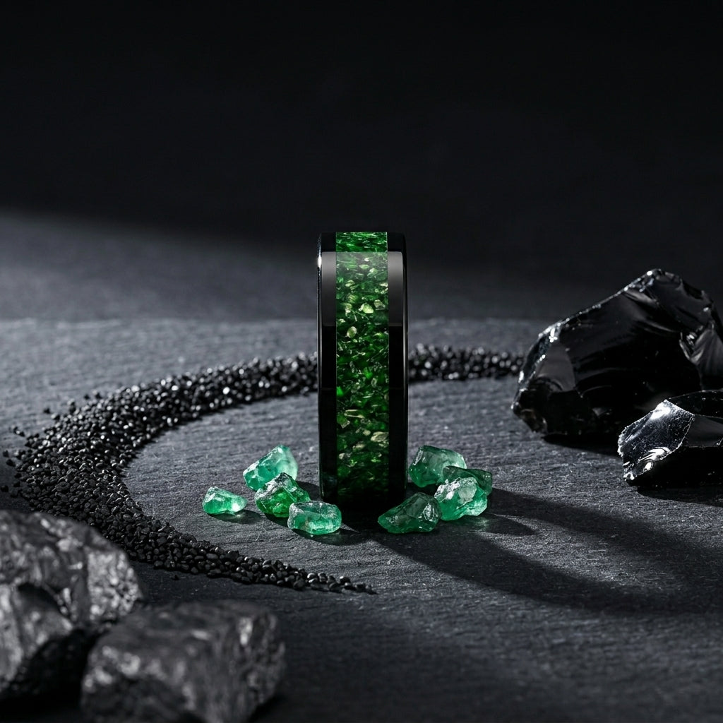 8MM Green Crystal Tungsten Wedding Band