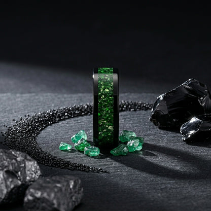 8MM Green Crystal Tungsten Wedding Band