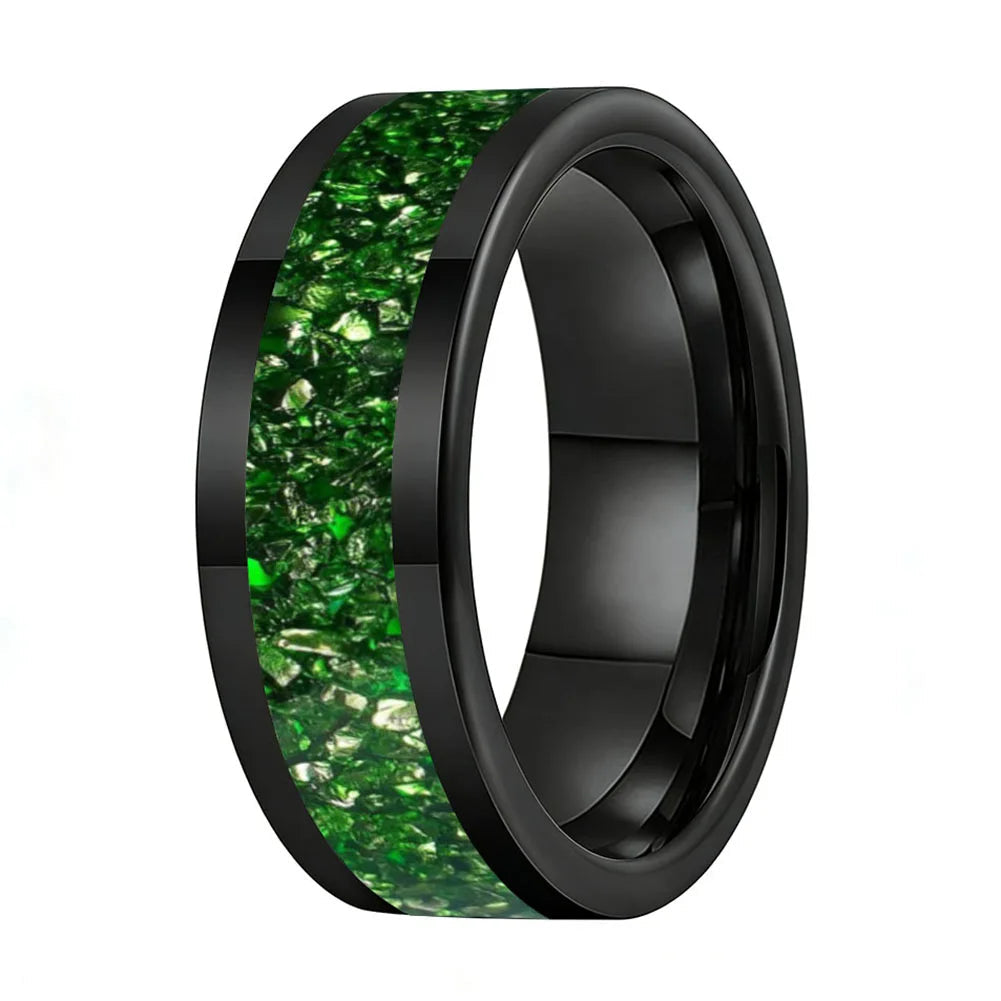 8MM Green Crystal Tungsten Wedding Band