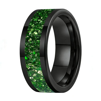 8MM Green Crystal Tungsten Wedding Band
