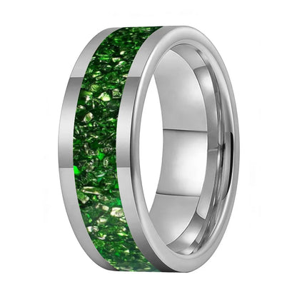 8MM Green Crystal Tungsten Wedding Band