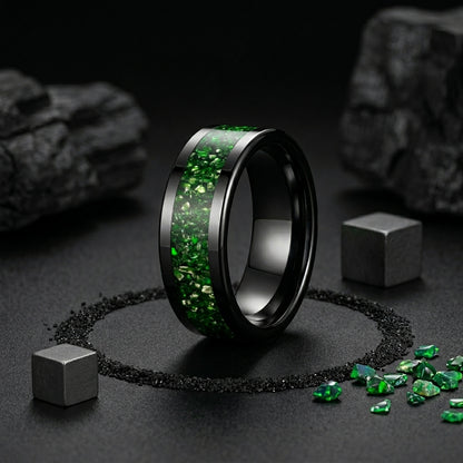 8MM Green Crystal Tungsten Wedding Band