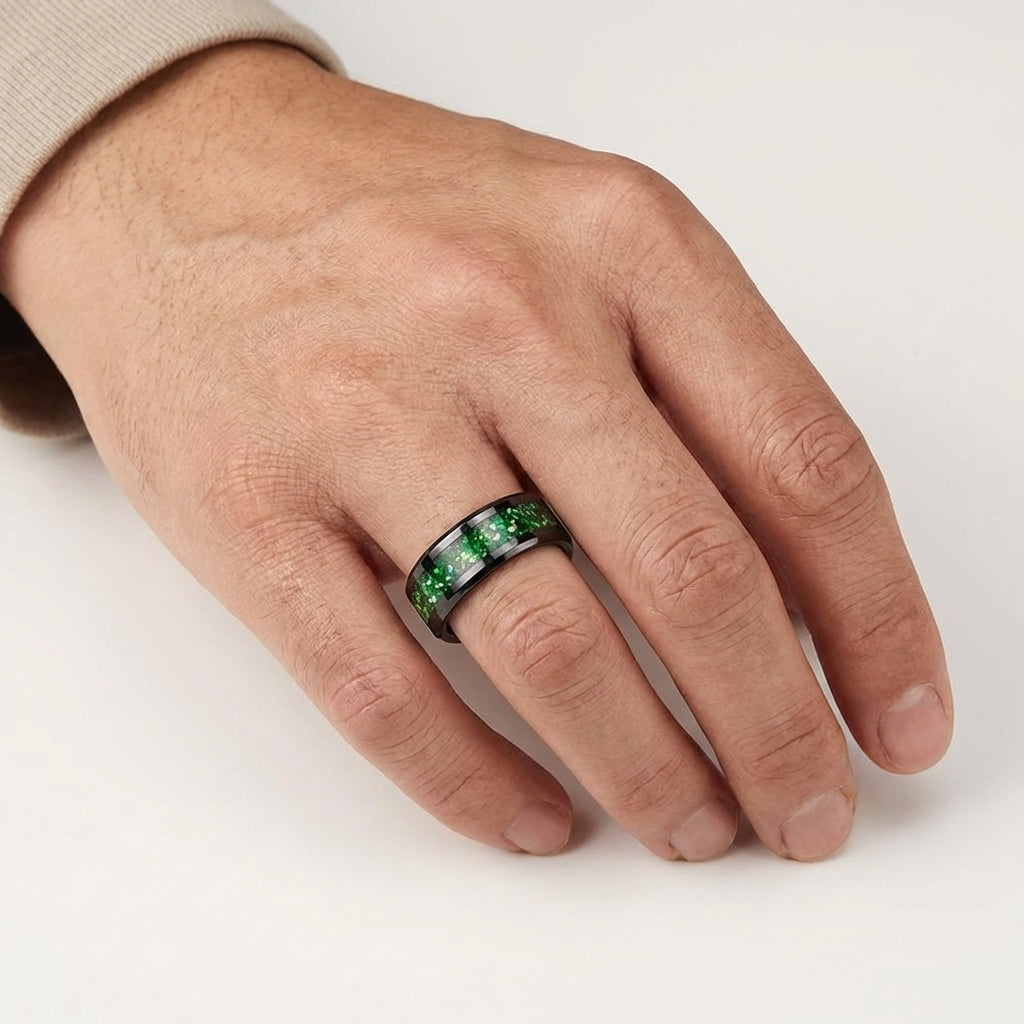 8MM Green Crystal Tungsten Wedding Band