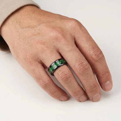 8MM Green Crystal Tungsten Wedding Band