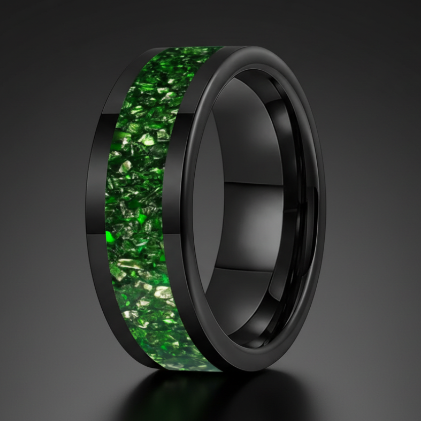 8MM Green Crystal Tungsten Wedding Band