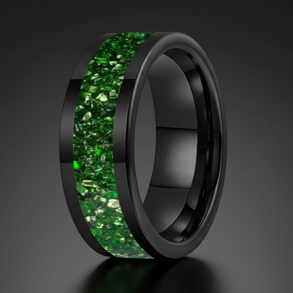 8MM Green Crystal Tungsten Wedding Band