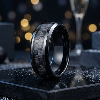 8MM Grey Carbon Fiber Tungsten Ring