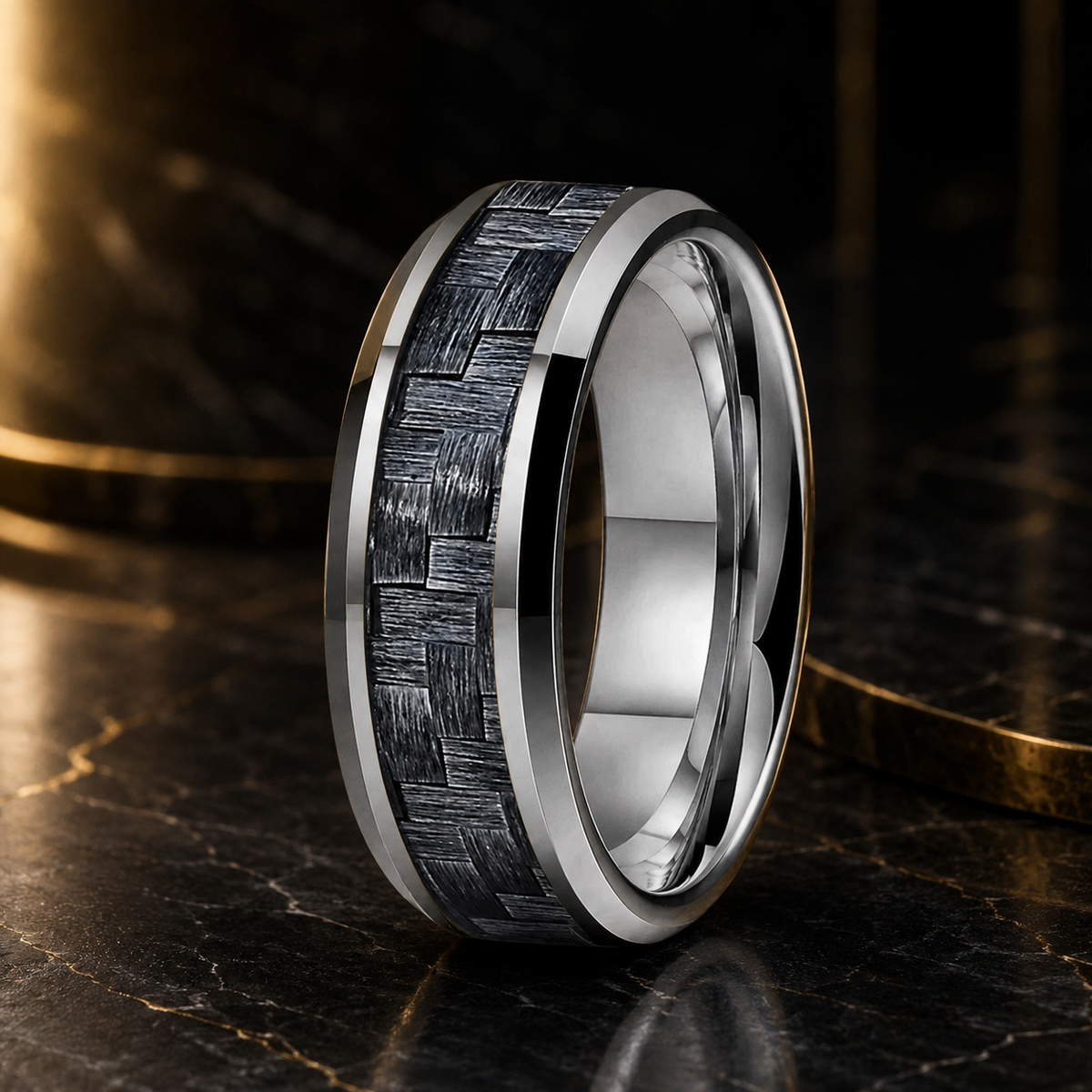 8MM Grey Carbon Fiber Tungsten Ring