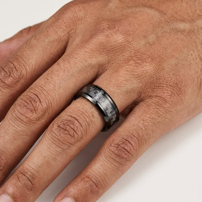 8MM Grey Carbon Fiber Tungsten Ring