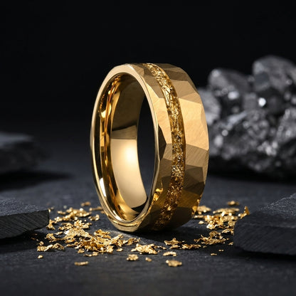 8MM Hammered Gold Tungsten Wedding Band