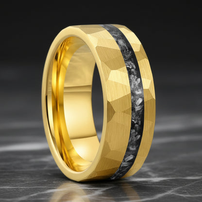 8MM Hammered Meteorite Tungsten Wedding Band