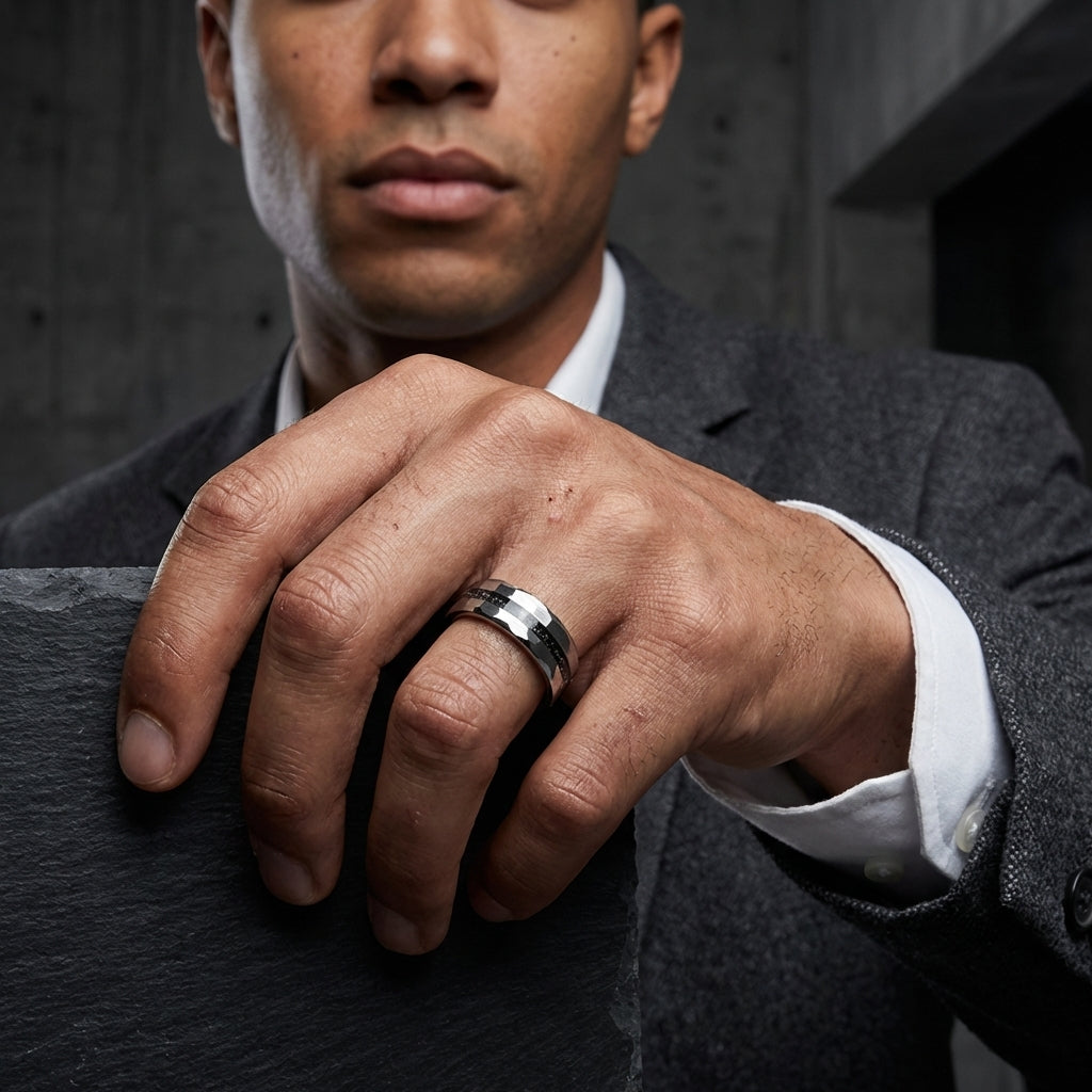 8MM Hammered Meteorite Tungsten Wedding Band