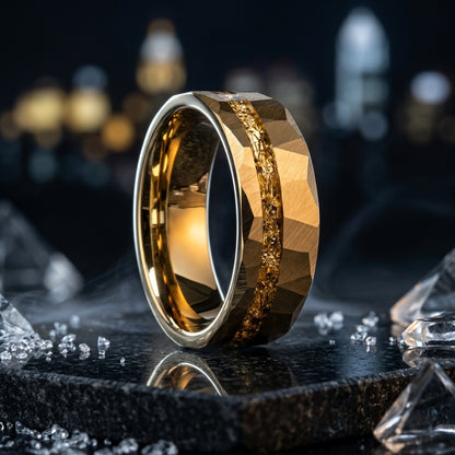 8MM Hammered Gold Tungsten Wedding Band