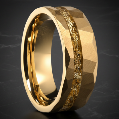 8MM Hammered Gold Tungsten Wedding Band