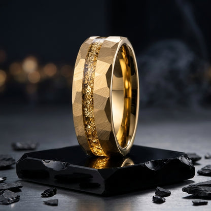 8MM Hammered Gold Tungsten Wedding Band