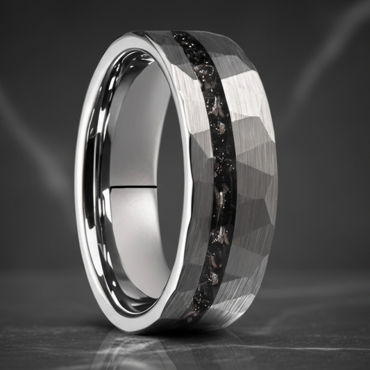 8MM Hammered Meteorite Tungsten Wedding Band
