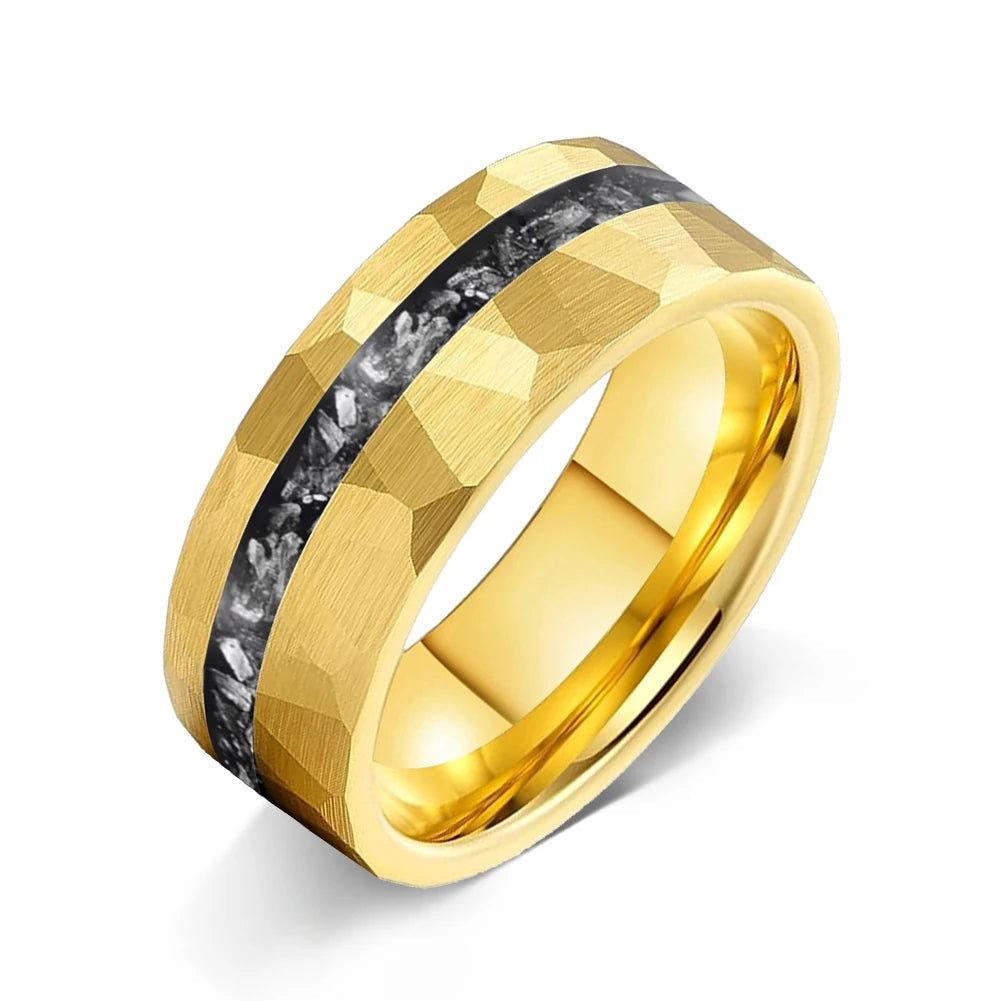 8MM Hammered Meteorite Tungsten Wedding Band
