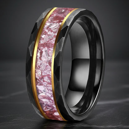 8MM Hammered Tungsten Ring with Pink Morganite Inlay