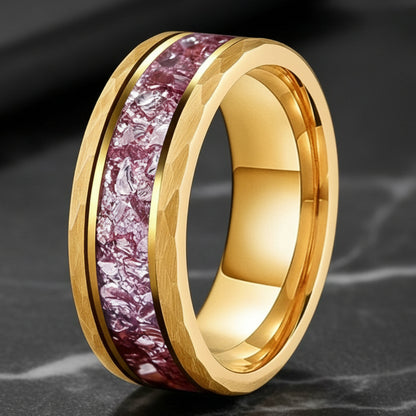 8MM Hammered Tungsten Ring with Pink Morganite Inlay