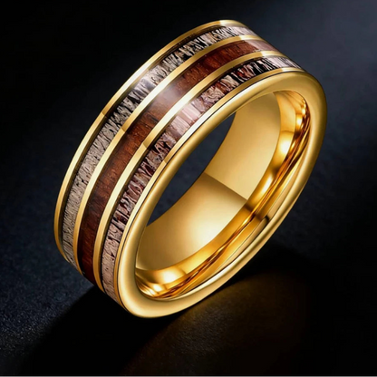 8MM Koa Wood & Deer Antler Tungsten Wedding Band
