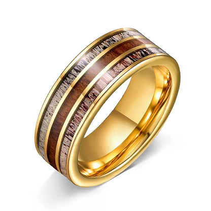 8MM Koa Wood & Deer Antler Tungsten Wedding Band