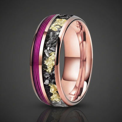 8MM Meteorite & Purple Guitar String Tungsten Wedding Band