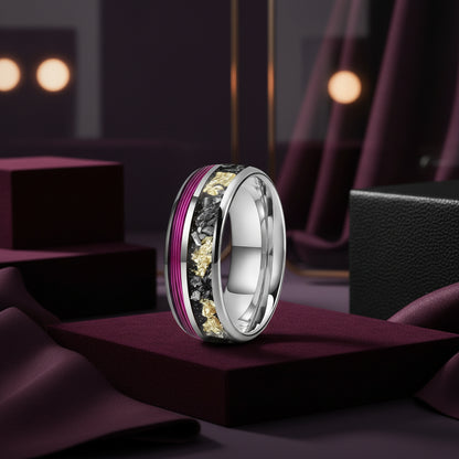 8MM Meteorite & Purple Guitar String Tungsten Wedding Band