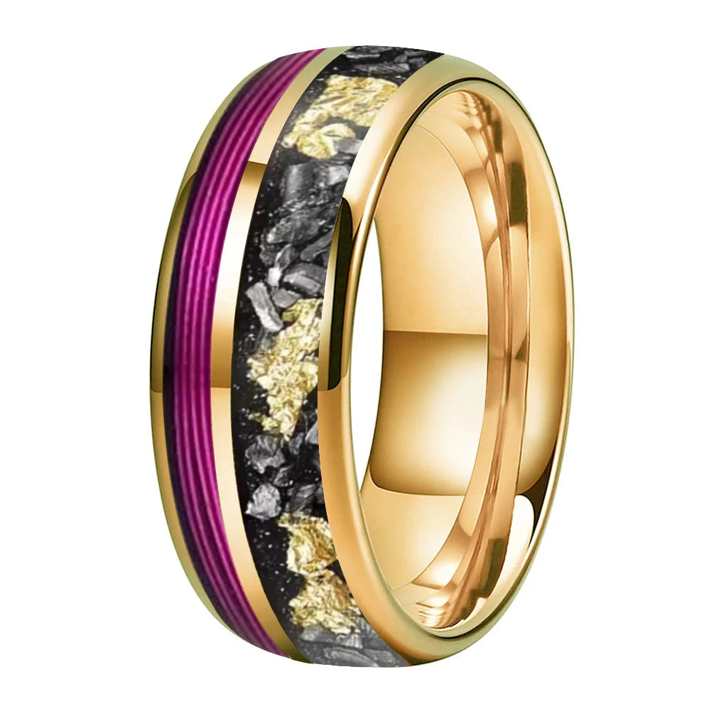 8MM Meteorite & Purple Guitar String Tungsten Wedding Band