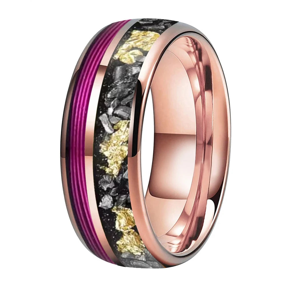 8MM Meteorite & Purple Guitar String Tungsten Wedding Band