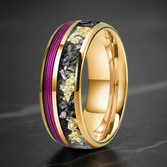 8MM Meteorite & Purple Guitar String Tungsten Wedding Band