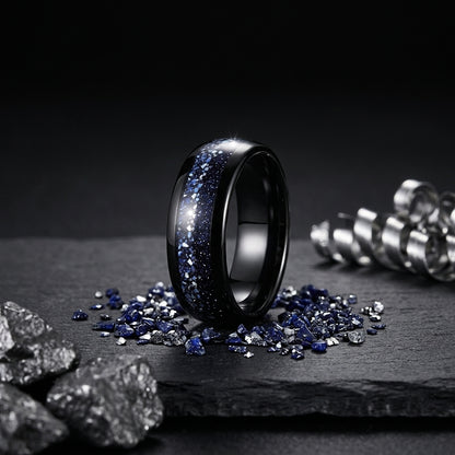 8MM Nebula Blue Sandstone Tungsten Wedding Band