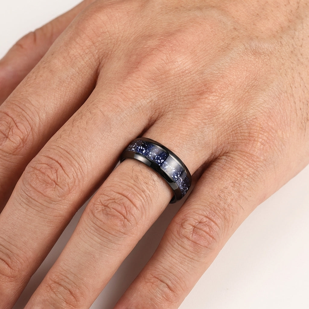 8MM Nebula Blue Sandstone Tungsten Wedding Band