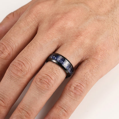 8MM Nebula Blue Sandstone Tungsten Wedding Band