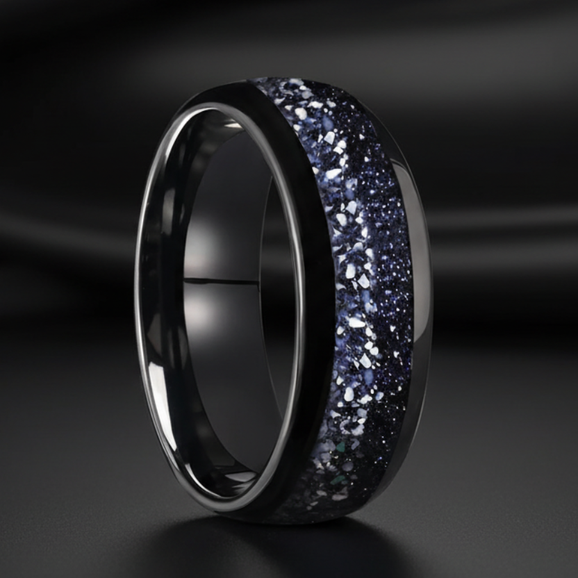 8MM Nebula Blue Sandstone Tungsten Wedding Band