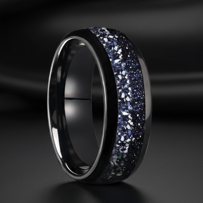 8MM Nebula Blue Sandstone Tungsten Wedding Band