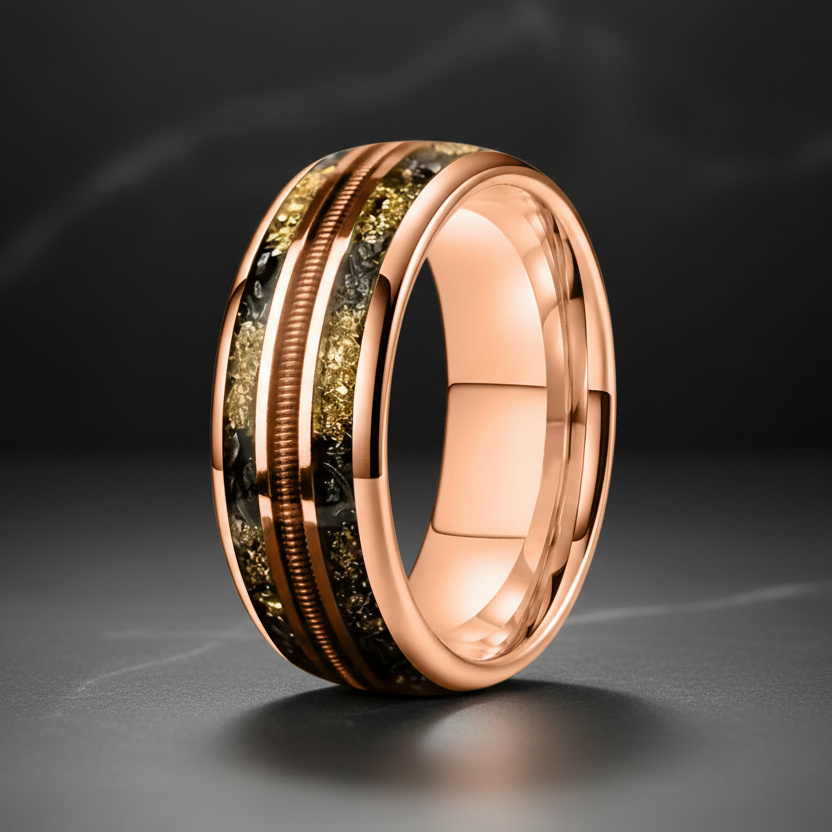 8MM Rose Gold Meteorite Tungsten Ring
